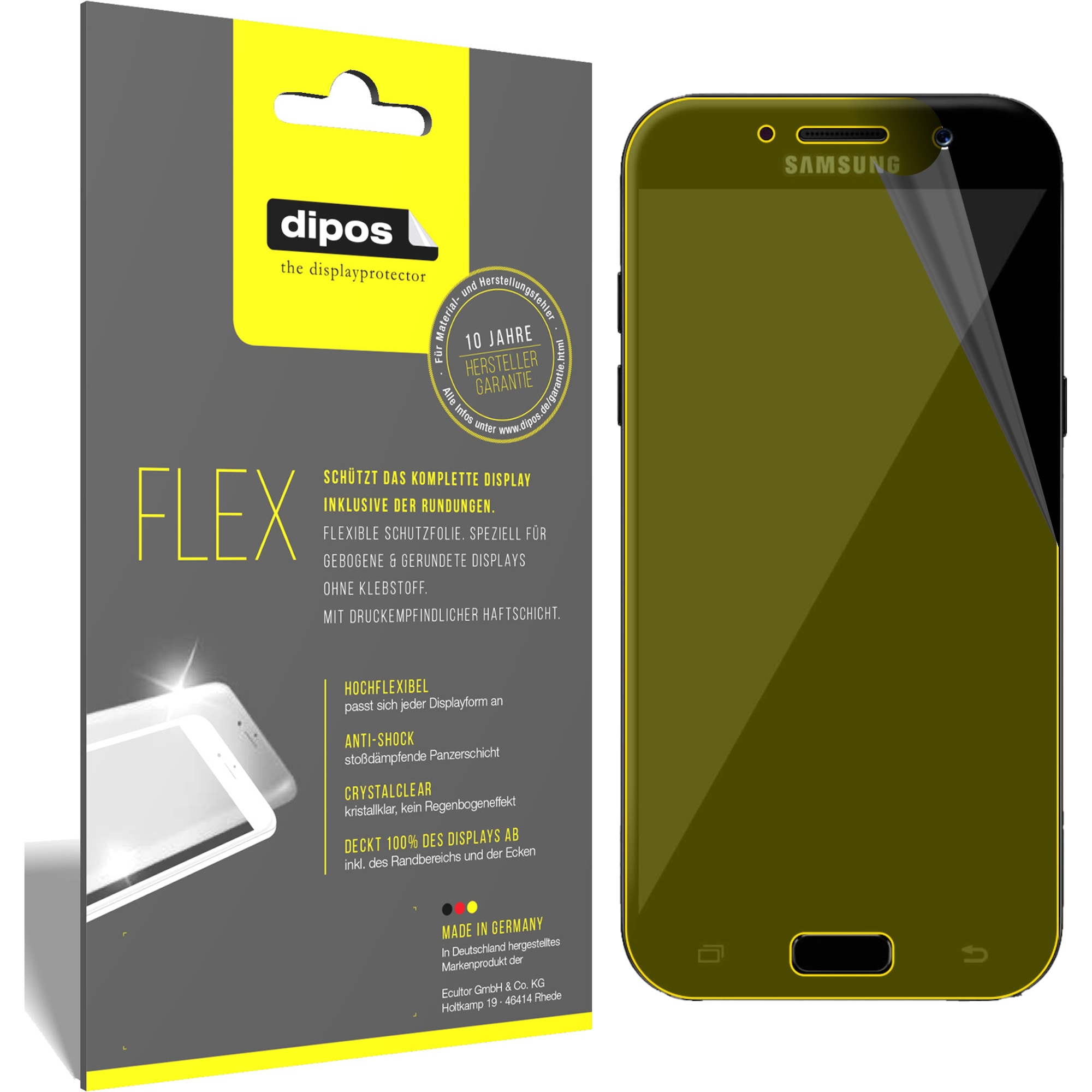 Dipos Displayschutzfolie Full-Cover 3D (3 Stück, Galaxy A3 (2017)), Smartphone Schutzfolie, Transparent