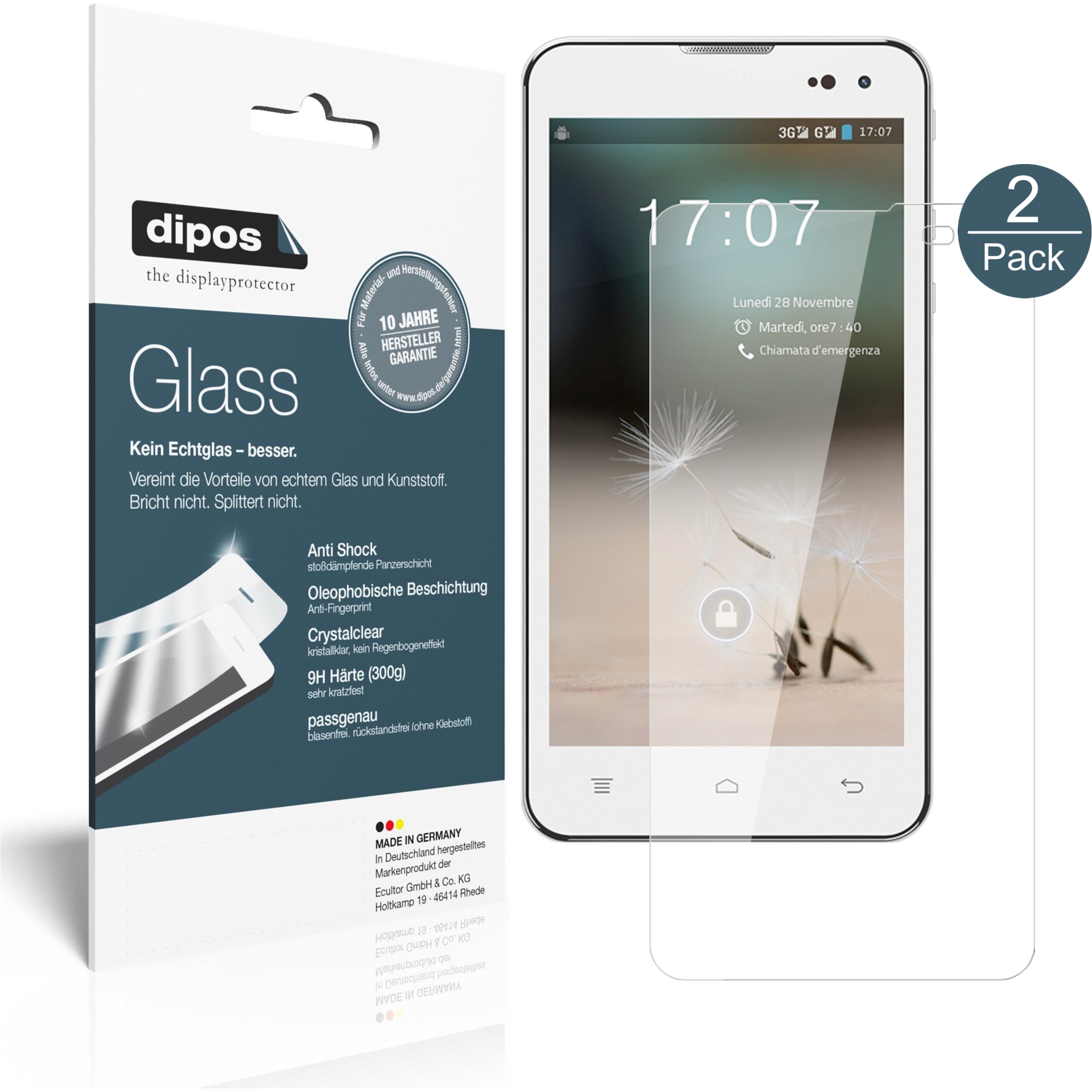 Dipos Displayschutz Anti-Shock (2 Stück, HS-U971AE), Smartphone Schutzfolie, Transparent