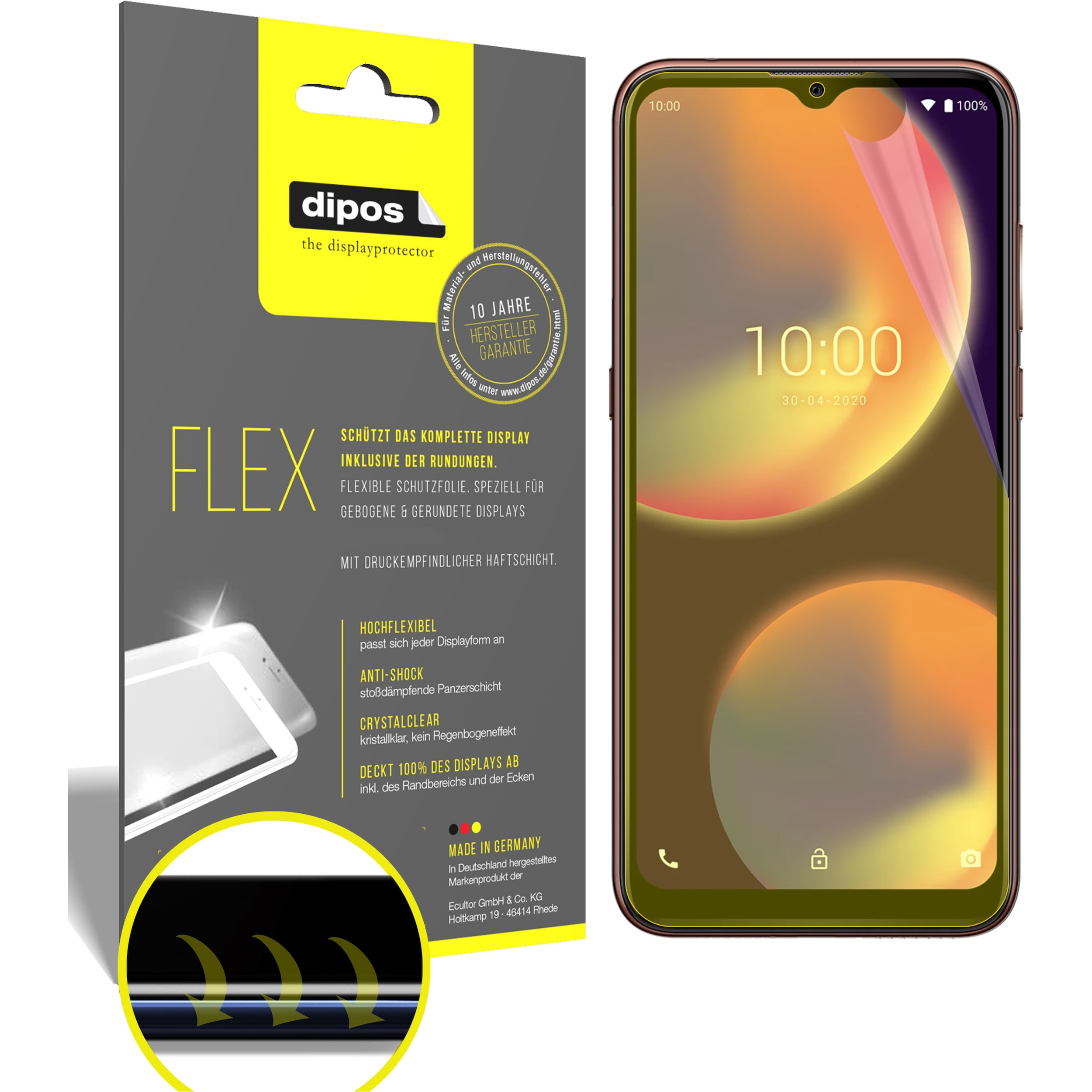 Dipos Displayschutzfolie Full-Cover 3D (3 Stück, Wiko View 4), Smartphone Schutzfolie, Transparent