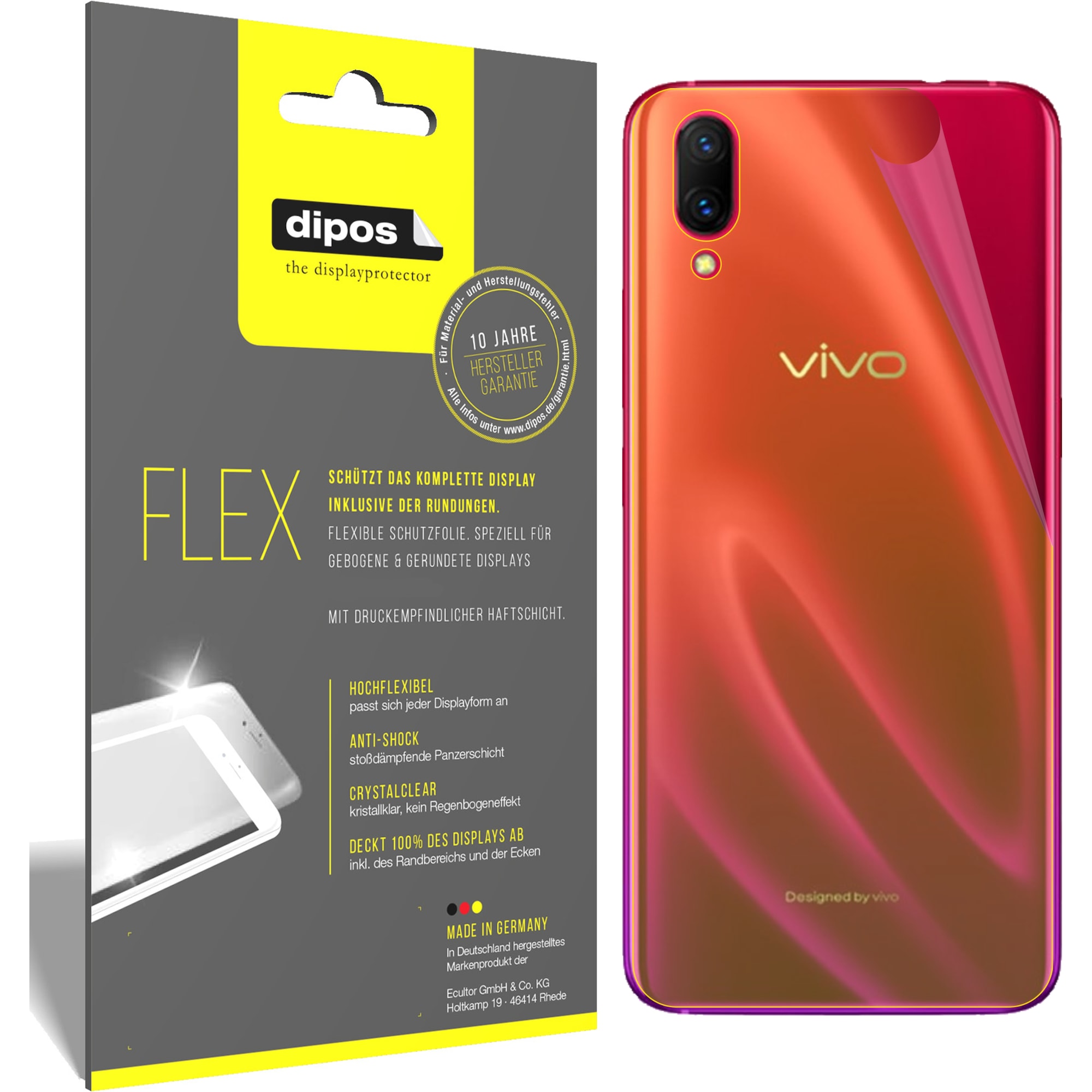 Dipos Displayschutzfolie Full-Cover 3D (3 Stück, Vivo X23 Symphony), Smartphone Schutzfolie, Transparent