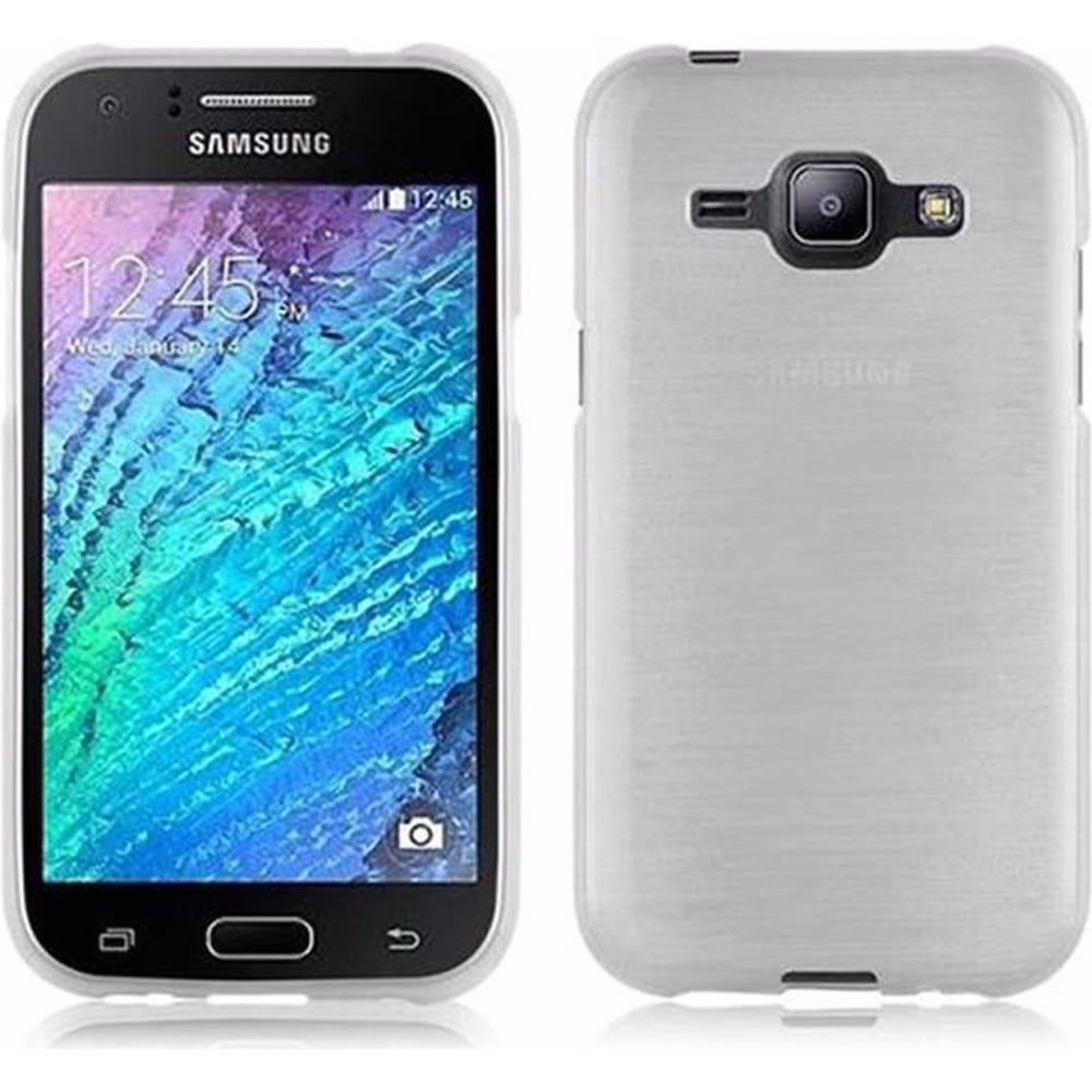 Cadorabo TPU Brushed Cover (Galaxy J1 (2015)), Smartphone Hülle, Silber