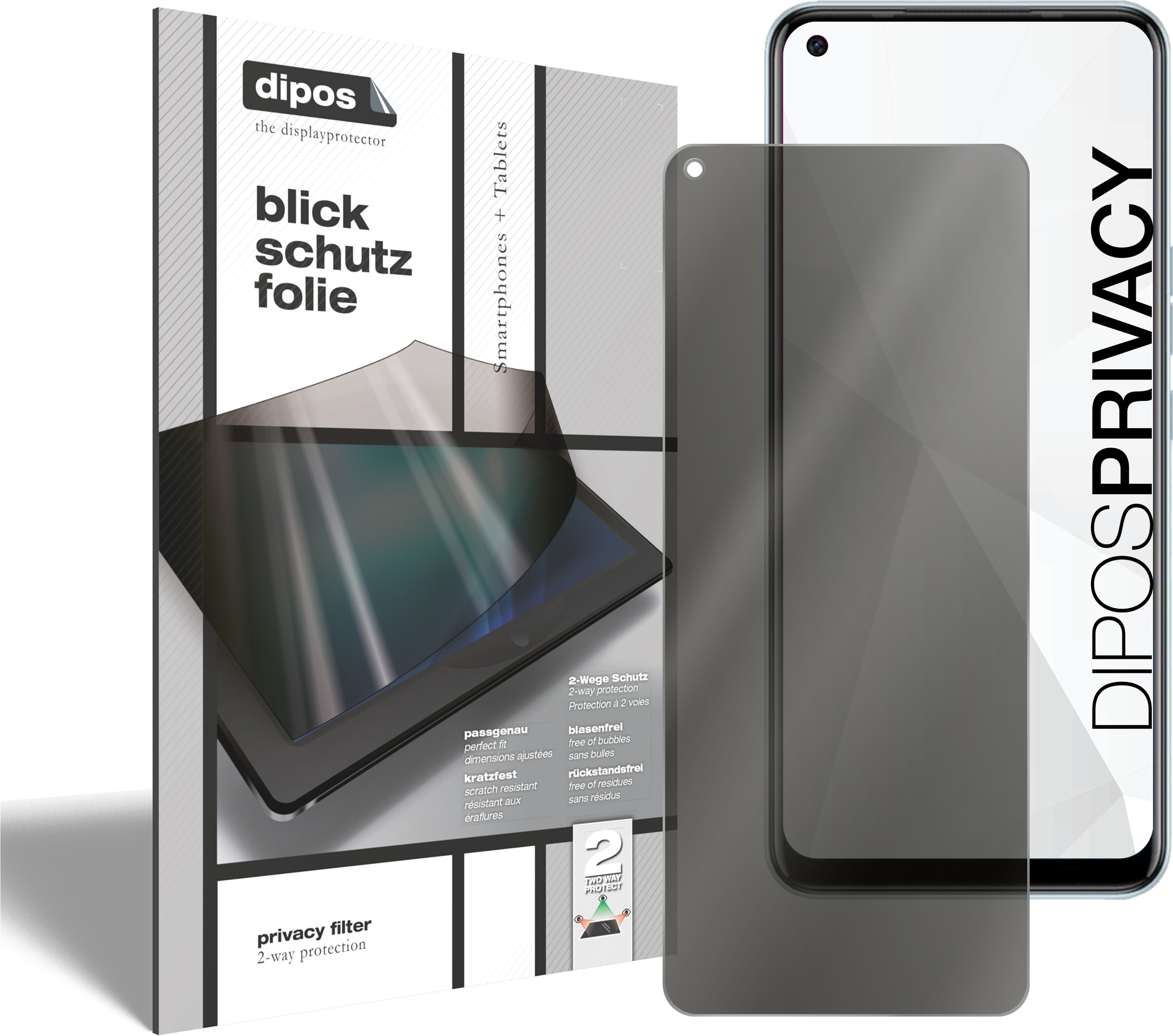 Dipos Blickschutzfolie 2-Way Anti-Shock (1 Stück, Tecno Camon 16), Smartphone Schutzfolie, Transparent