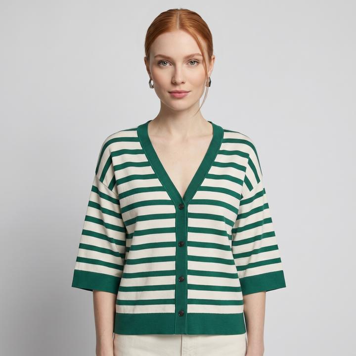 White Green Knit Stripe