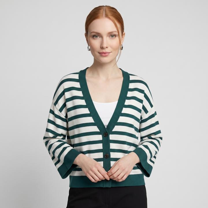 Dunkelgrün, Petrol, White Green Knit Stripe